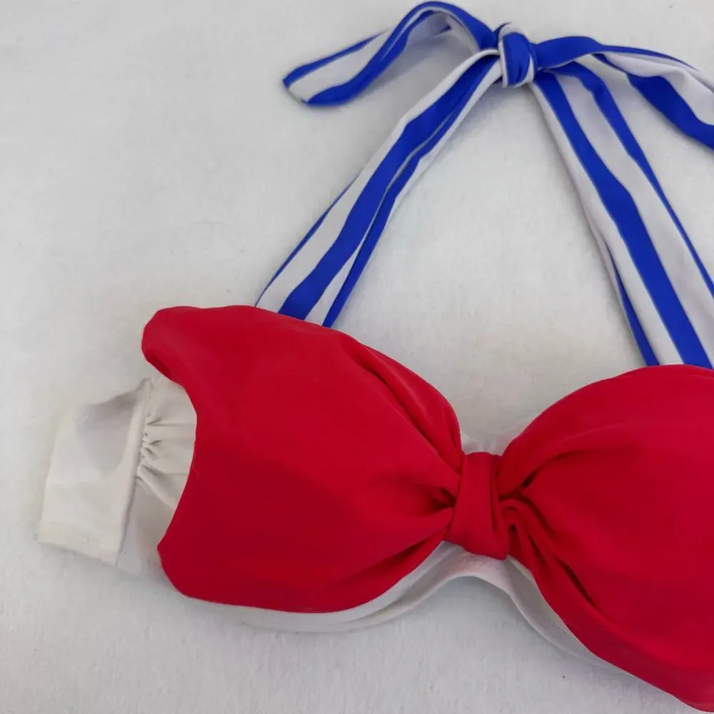 Ms Bettie Bangs Sailor Bikini Top Pin Up Retro Nautical Red Blue Large summer - Picture 4 of 7